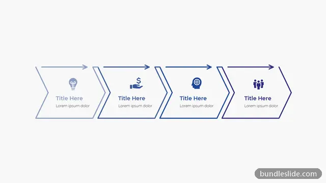4 Step Timeline PPT template with 4 items in blue, chevron arrows, 4-step process - editable PowerPoint slide