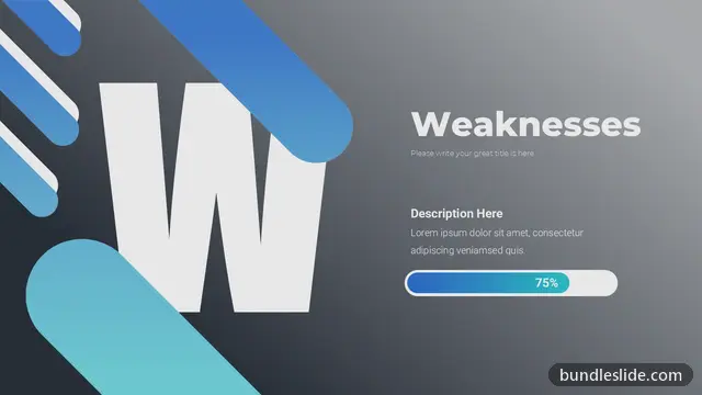 SWOT Analysis PPT template in dark gray, weaknesses, SWOT - editable PowerPoint slide