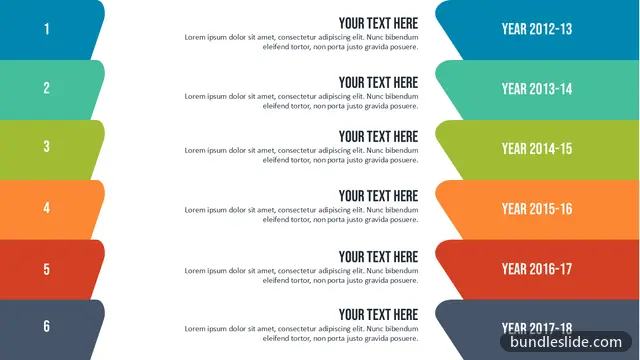 6 Step Process PPT template with 6 items in blue, timeline, yearly milestones - editable PowerPoint slide