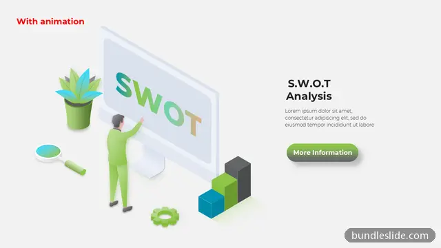 SWOT Analysis PPT template in green, SWOT analysis, isometric illustration - editable PowerPoint slide