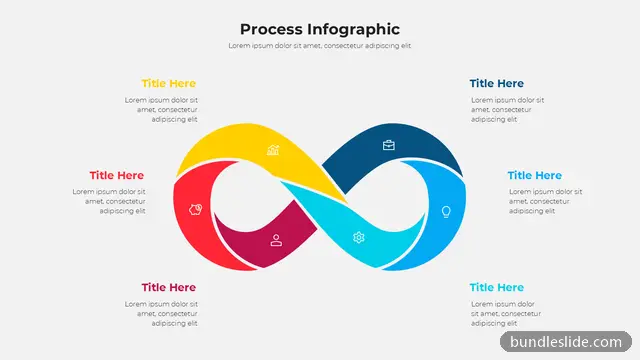 Cycle PPT template with 8 items in yellow, infinity loop, 8 steps - editable PowerPoint slide