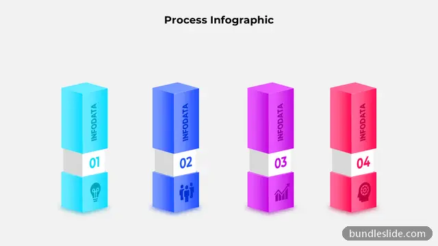 Technology PPT template with 4 items in cyan, 3D blocks, numbered steps - editable PowerPoint slide