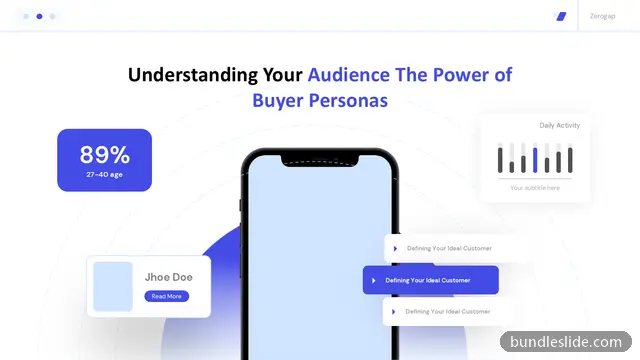 Technology PPT template with 3 items in blue, buyer persona, audience insight - editable PowerPoint slide