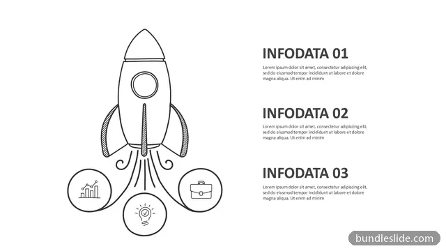 Technology PPT template with 3 items in white, rocket launch, doodle style - editable PowerPoint slide