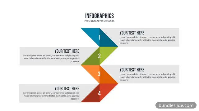 4 Step Timeline PPT template with 4 items in blue, numbered steps, arrow shapes - editable PowerPoint slide
