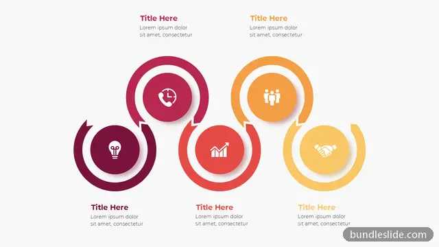 5 Step Timeline PPT template with 5 items in maroon, five steps, circular icons - editable PowerPoint slide