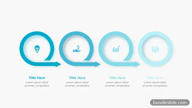 Finance PPT template with 4 items in teal, four steps, circular arrows - editable PowerPoint slide