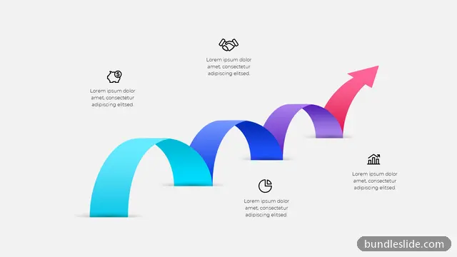 Roadmap PPT template with 4 items in cyan, arch bridge diagram, growth arrow - editable PowerPoint slide