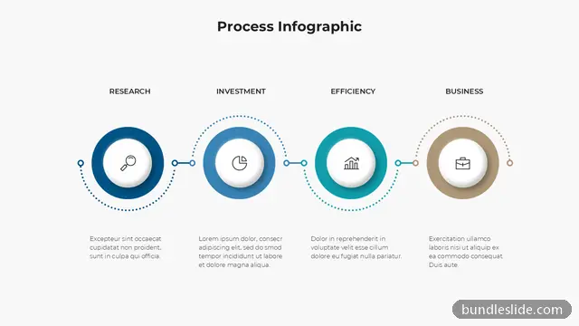 4 Step Timeline PPT template with 4 items in dark blue, process steps, circular icons - editable PowerPoint slide