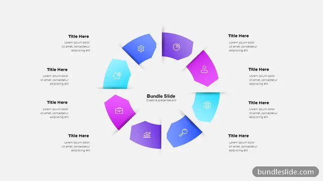 8 Stage Cycle PPT template with 8 items in purple, circular layout, 8 segments - editable PowerPoint slide