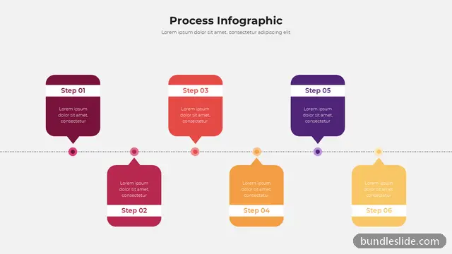 Operations PPT template with 6 items in maroon, 6 steps, horizontal timeline - editable PowerPoint slide