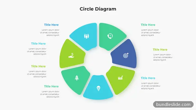 7 Step Process PPT template with 7 items in teal, circle diagram, 7-segment wheel - editable PowerPoint slide