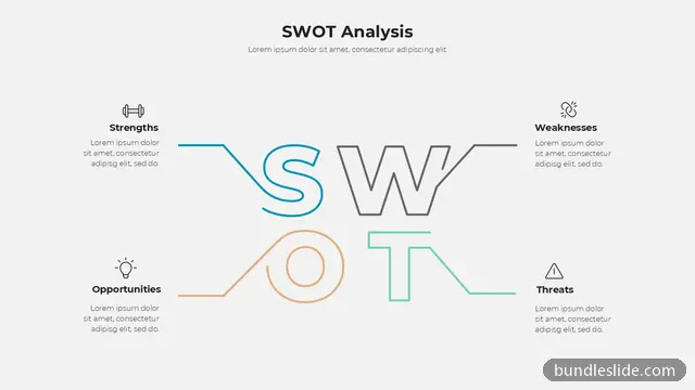 SWOT Analysis PPT template with 4 items in blue, SWOT, strengths - editable PowerPoint slide