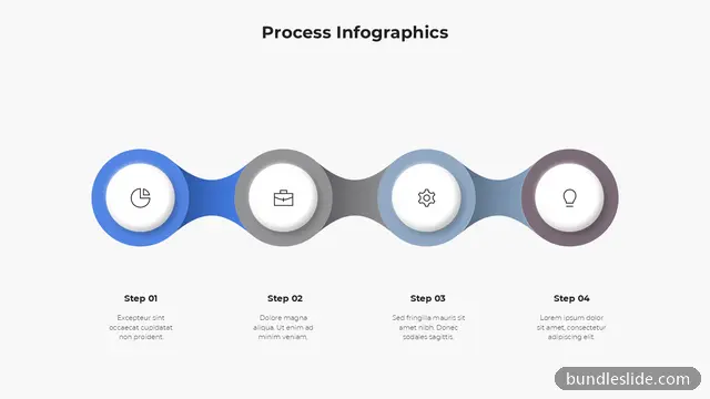 4 Step Timeline PPT template with 4 items in blue, four steps, connected circles - editable PowerPoint slide