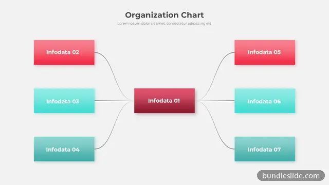 Org Chart PPT template with 7 items in red, organization chart, hierarchy - editable PowerPoint slide