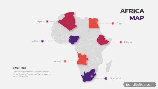 Map PPT template with 6 items in gray, Africa map, country highlights - editable PowerPoint slide
