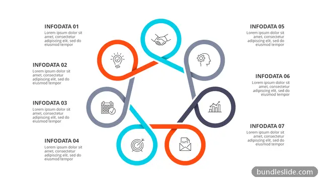 7 Stage Cycle PPT template with 7 items in orange, 7 steps, circular layout - editable PowerPoint slide