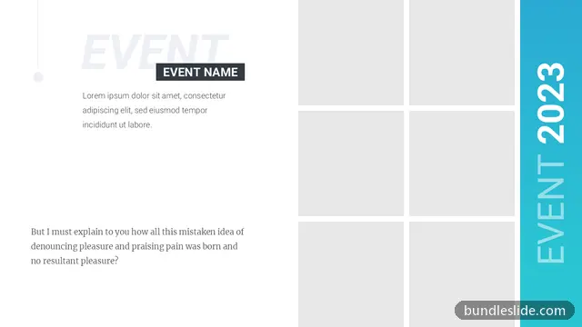Mockup & Illustration PPT template with 6 items in white, event, photo grid - editable PowerPoint slide