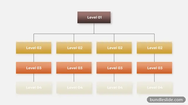 Hierarchy PPT template with 13 items in brown, organizational hierarchy, org chart - editable PowerPoint slide
