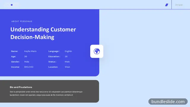 Sales PPT template with 8 items in blue, buyer persona, customer profile - editable PowerPoint slide