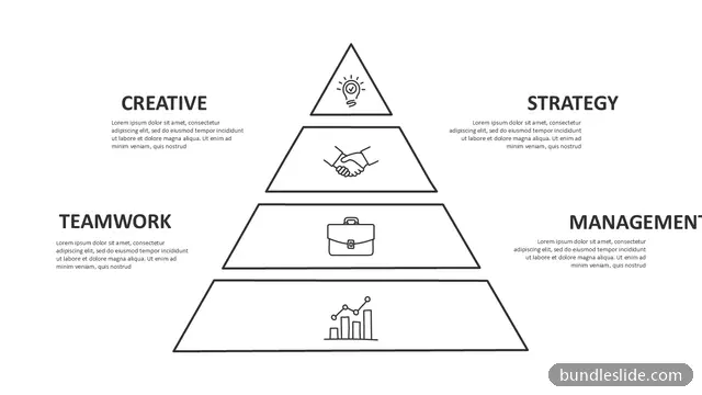 Pyramid PPT template with 4 items in black, pyramid diagram, 4-level hierarchy - editable PowerPoint slide