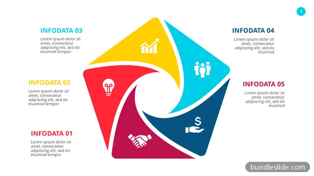 5 Level Pyramid PPT template with 5 items in red, pinwheel diagram, 5-segment - editable PowerPoint slide