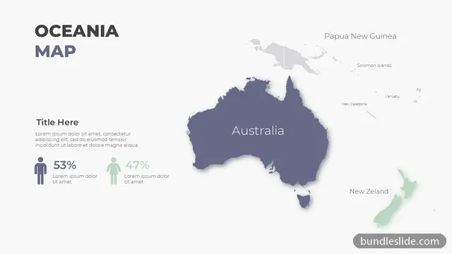 Map PPT template with 2 items in dark blue-gray, Oceania map, Australia - editable PowerPoint slide