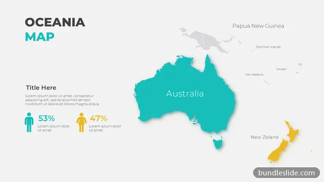 Map PPT template with 2 items in teal, Oceania map, Australia - editable PowerPoint slide