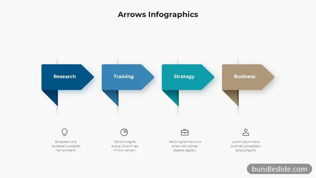 4 Step Timeline PPT template with 4 items in navy blue, arrows, four steps - editable PowerPoint slide
