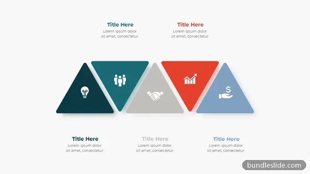 5 Step Timeline PPT template with 5 items in dark navy, triangles, 5 steps - editable PowerPoint slide