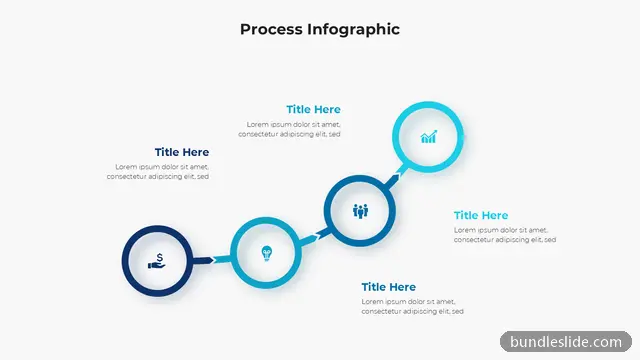 4 Step Timeline PPT template with 4 items in navy blue, process steps, ascending path - editable PowerPoint slide
