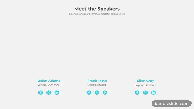 Team & About Us PPT template with 3 items in light gray, speakers, team members - editable PowerPoint slide
