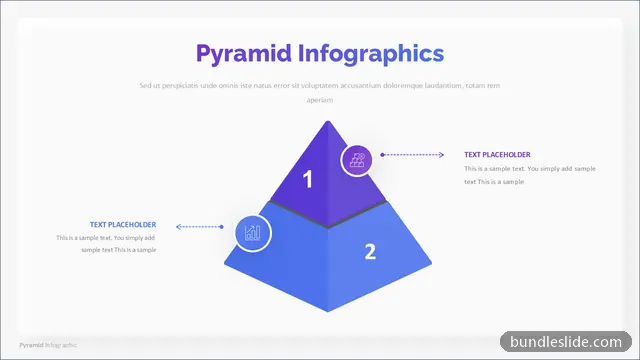 Pyramid PPT template with 2 items in purple, pyramid, 3D pyramid - editable PowerPoint slide