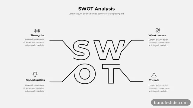 SWOT Analysis PPT template with 4 items in black, SWOT, strengths - editable PowerPoint slide