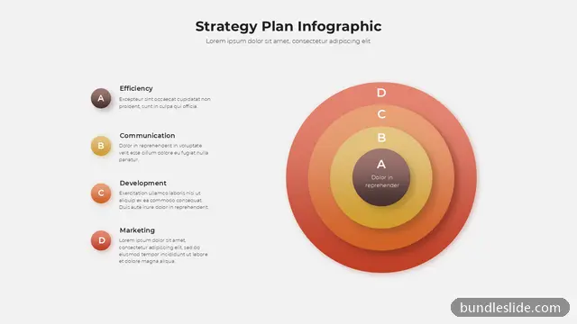 Business Plan PPT template with 4 items in dark maroon, strategy plan, concentric circles - editable PowerPoint slide