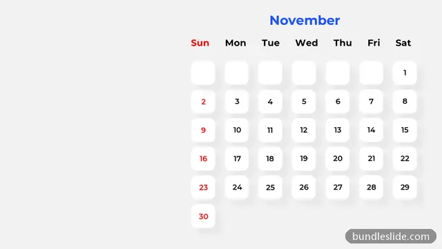 Calendar PPT template with 30 items in white, calendar, November - editable PowerPoint slide