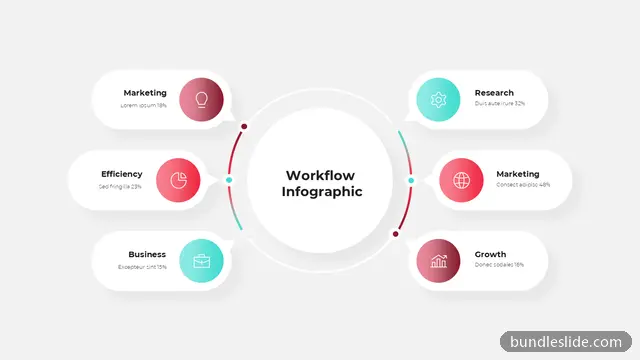 6 Step Process PPT template with 6 items in white, workflow, infographic - editable PowerPoint slide