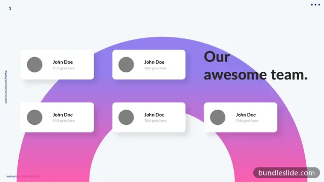 KPI Dashboard PPT template with 5 items in purple, team introduction, profile cards - editable PowerPoint slide