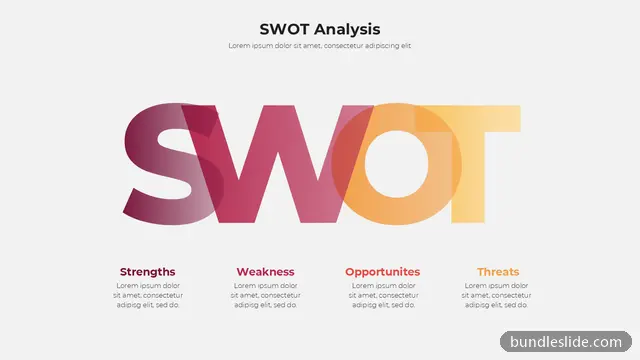 SWOT Analysis PPT template with 4 items in maroon, SWOT, strengths - editable PowerPoint slide