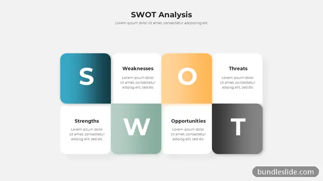 SWOT Analysis PPT template with 4 items in blue, SWOT, strengths - editable PowerPoint slide
