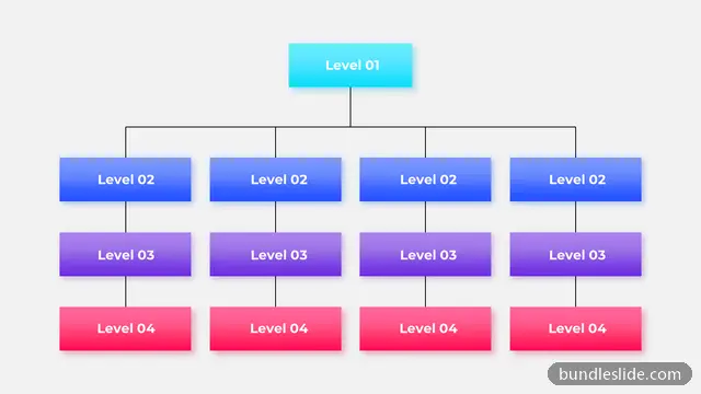 Flowchart PPT template with 13 items in cyan, hierarchy, organizational structure - editable PowerPoint slide