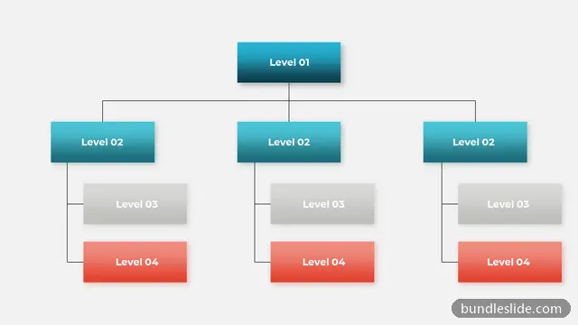Hierarchy PPT template with 10 items in teal, organizational chart, hierarchy - editable PowerPoint slide