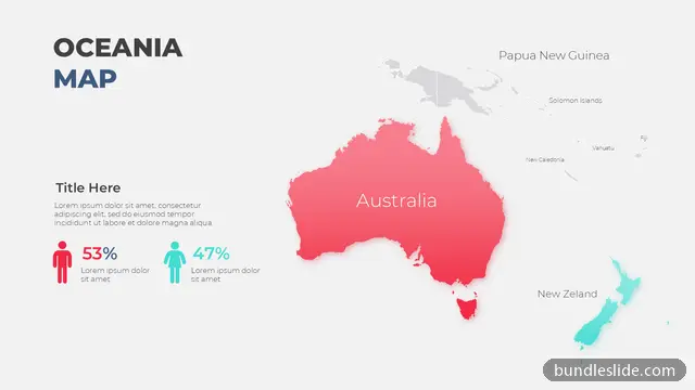 Real Estate PPT template with 2 items in red, Oceania map, Australia - editable PowerPoint slide