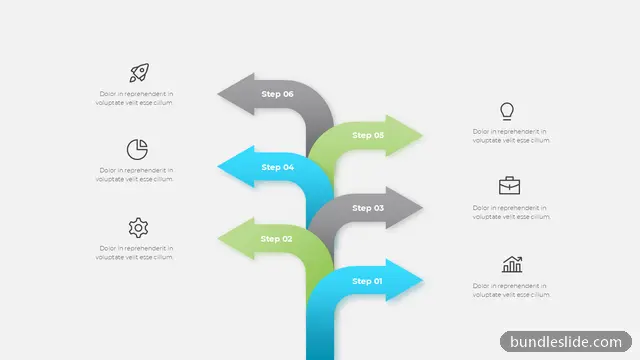 Flowchart PPT template with 6 items in gray, 6 steps, arrows - editable PowerPoint slide