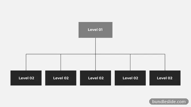 Hierarchy PPT template with 5 items in gray, organizational chart, hierarchy - editable PowerPoint slide