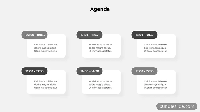 Agenda PPT template with 6 items in black, agenda, schedule - editable PowerPoint slide
