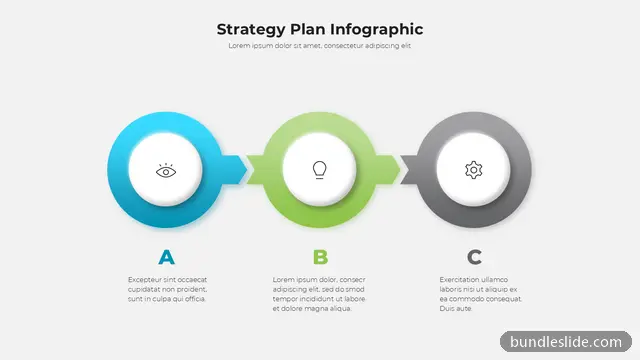3 Step Process PPT template with 3 items in blue, strategy plan, three steps - editable PowerPoint slide