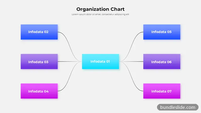 Org Chart PPT template with 7 items in cyan, organization chart, hierarchy - editable PowerPoint slide