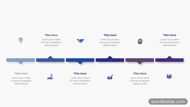 6 Step Process PPT template with 6 items in navy blue, timeline, six steps - editable PowerPoint slide