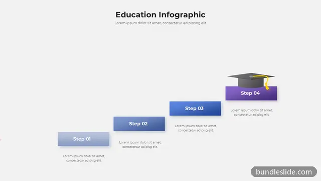 Roadmap PPT template with 4 items in blue, ascending steps, graduation cap - editable PowerPoint slide